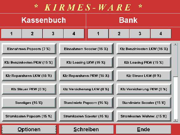 Fr mehr  Info's klicken sie auf Kasse 1, Bank 1, Einnahmen Popcorn und Optionen